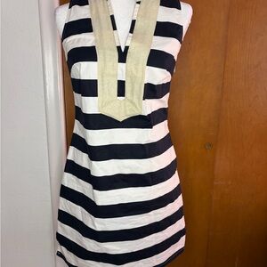 Sail to Sable Striped Sleeveless Dress | Navy White Gold | Size XS